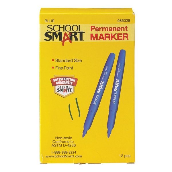 School Smart Non-Toxic Quick-Drying Water Resistant Permanent Marker, 1 mm Fine Tip, Blue, Pack of 12 PK PY100200-BLUE